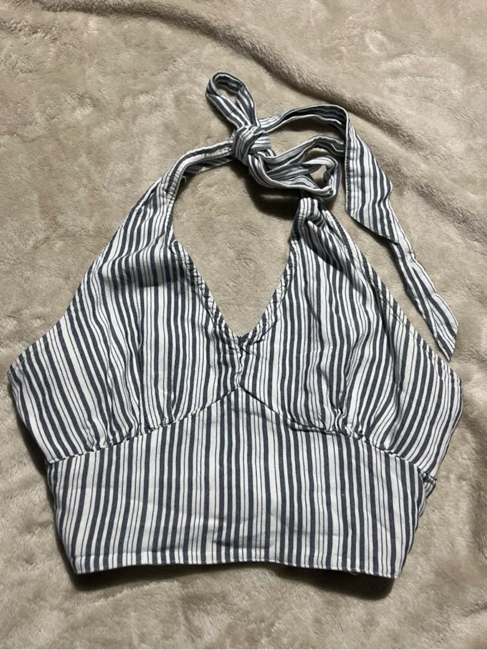American Rag Navy & White Striped Halter Crop Top